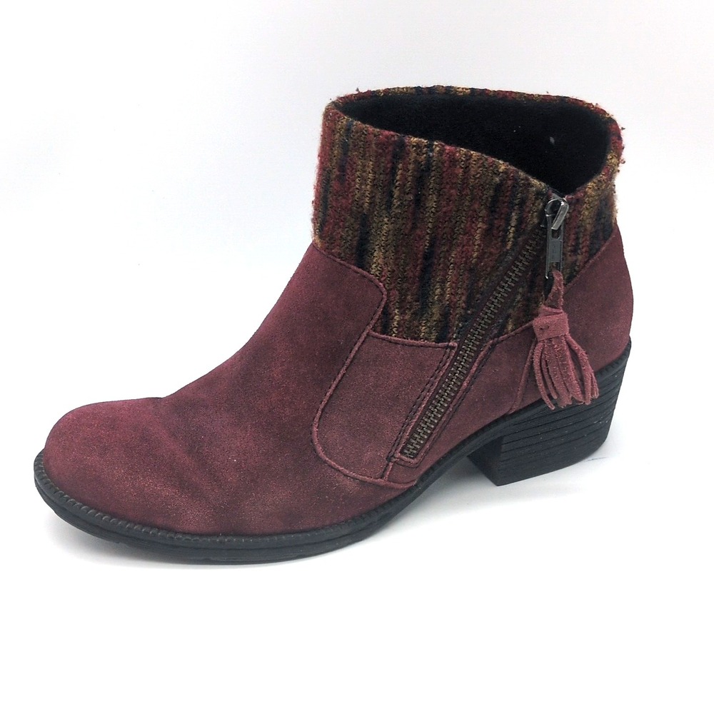 b.o.c. Shoes Womens Charon Red 7.5 Suede Ankle Boot Side Zip Sweater Cuff Z24047